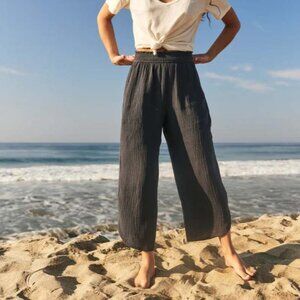 Marine Layer Corinne Wide Leg Double Cloth Cotton Gauze Pants – XS (Gray)